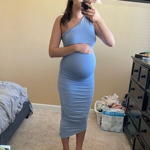 Pink Blush Maternity One-Shoulder Blue Dress
